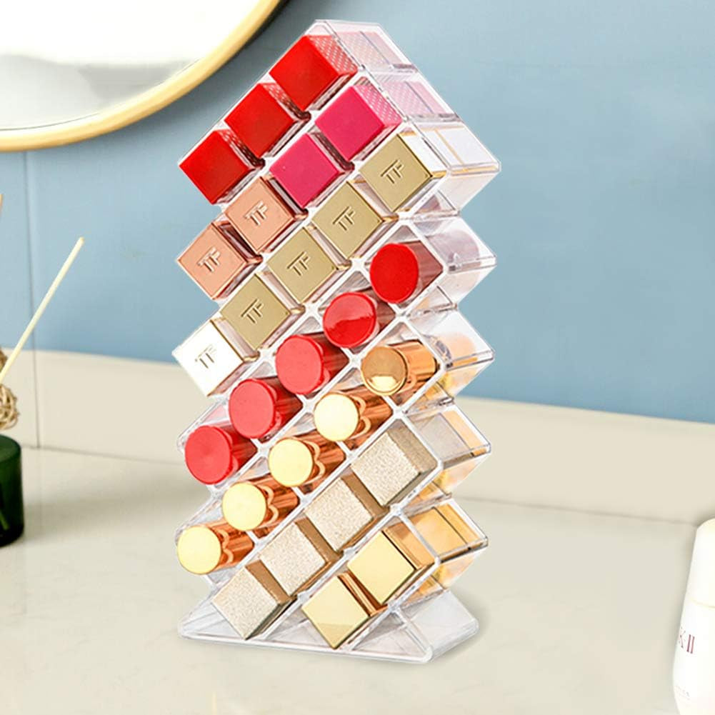 Clear Lipstick Holder Organizer, 28 Spaces Acrylic Lipgloss Organizers and Storage Box Display Stand