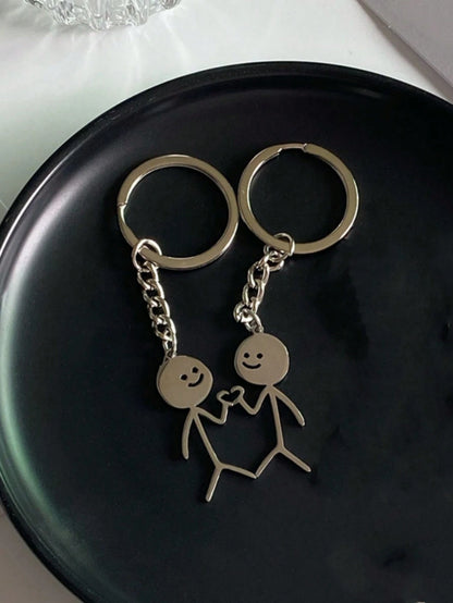 1 Set of 2 Unisex Funny Stick Figure Heart Shaped Keychain, Cute Novelty Gifts for Best Friends/Couples, Bag Charms Car Accessories Backpack for School Goth Y2K