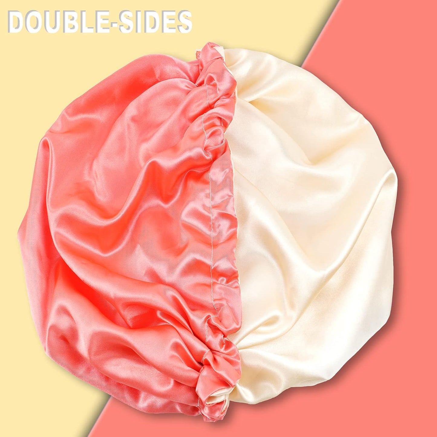 Satin Sleep Cap, Double-Sided Adjustable Bonnet (Coral)