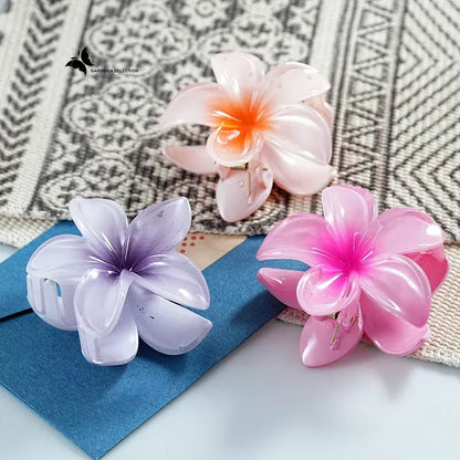 8CM Oversized Flower Acrylic Hair Clip Gradient Pattern Women'S Sweet Hair Beach Resort Claw Crab Clip Hairpin Headgear