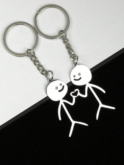 1 Set of 2 Unisex Funny Stick Figure Heart Shaped Keychain, Cute Novelty Gifts for Best Friends/Couples, Bag Charms Car Accessories Backpack for School Goth Y2K