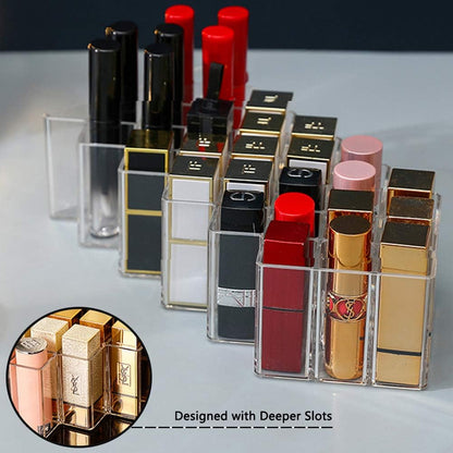 Clear Lipstick Holder Organizer, 28 Spaces Acrylic Lipgloss Organizers and Storage Box Display Stand