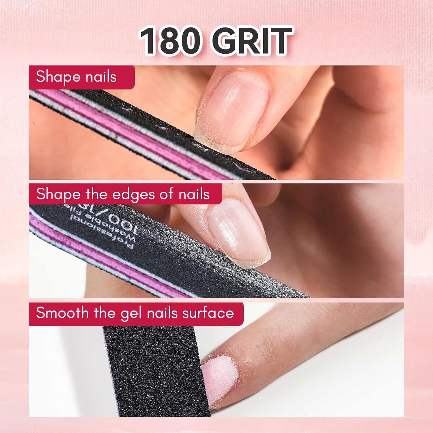 Nail File - 100/180 Grit Emery Boards for Nails, Professional Nail Files, 10Pcs Double Sides Black Coarse Fingernail Filer for Acrylic and Extension Gel Removal Manicure Kit Salon Home Use