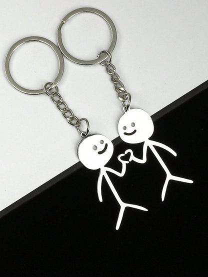 1 Set of 2 Unisex Funny Stick Figure Heart Shaped Keychain, Cute Novelty Gifts for Best Friends/Couples, Bag Charms Car Accessories Backpack for School Goth Y2K