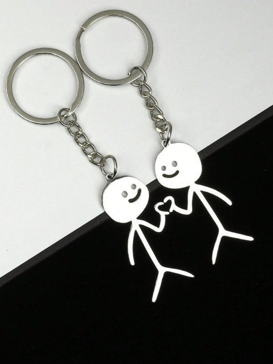 1 Set of 2 Unisex Funny Stick Figure Heart Shaped Keychain, Cute Novelty Gifts for Best Friends/Couples, Bag Charms Car Accessories Backpack for School Goth Y2K
