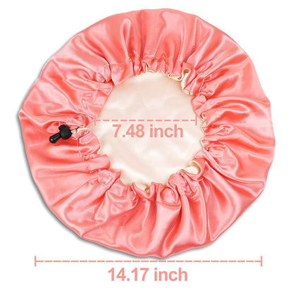 Satin Sleep Cap, Double-Sided Adjustable Bonnet (Coral)