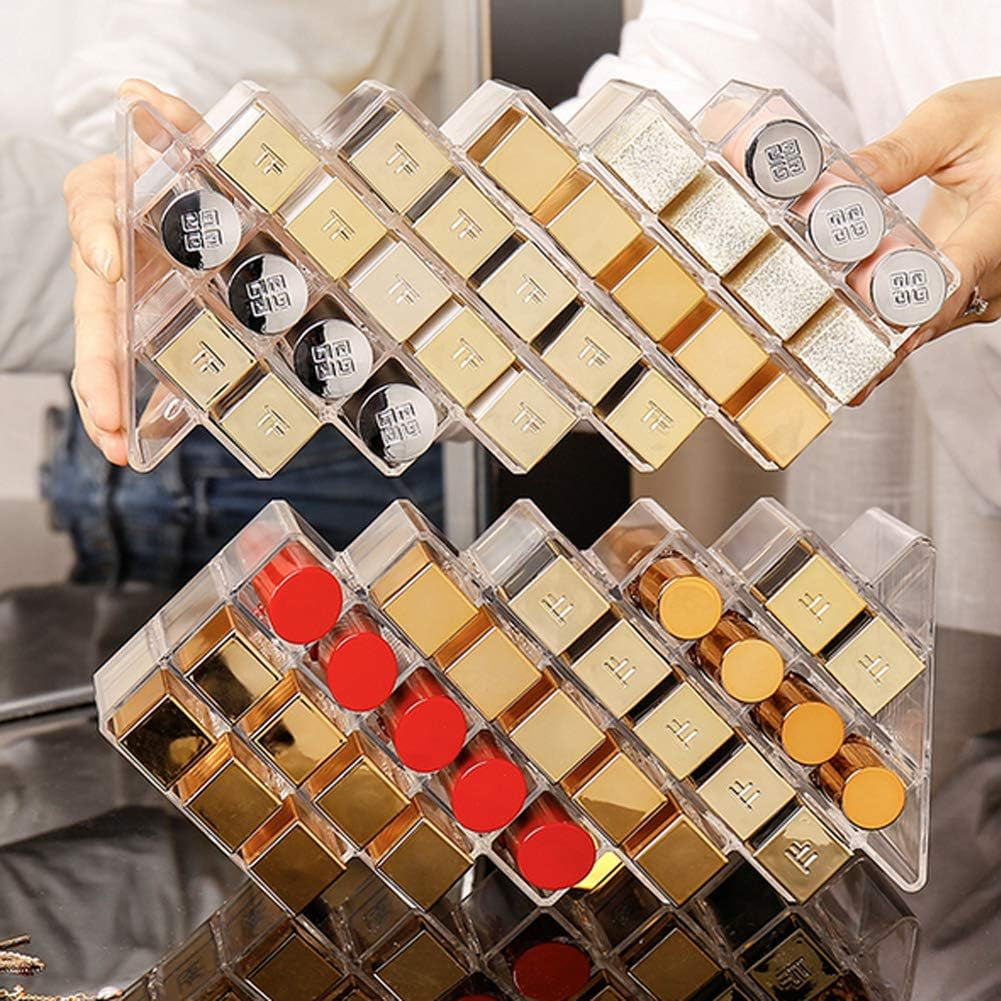 Clear Lipstick Holder Organizer, 28 Spaces Acrylic Lipgloss Organizers and Storage Box Display Stand
