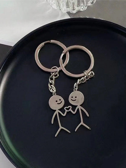 1 Set of 2 Unisex Funny Stick Figure Heart Shaped Keychain, Cute Novelty Gifts for Best Friends/Couples, Bag Charms Car Accessories Backpack for School Goth Y2K