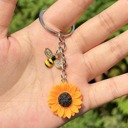 Sunflower Keychains Sunflower Key Chain Bee Keychain Clips Hooks Keyring Friendship Keyring Sunflower Inspirational Keyring For