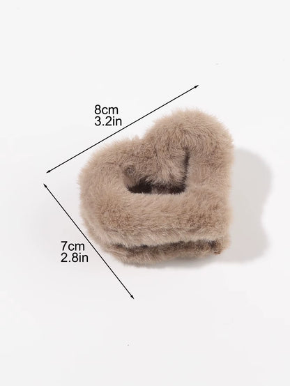 3Pcs Fluffy Plush Heart-Shaped Claw Clip for Hair Cute Hair Clips for Women Fuzzy Hair Barrettes Girls Hair Jaw Clips