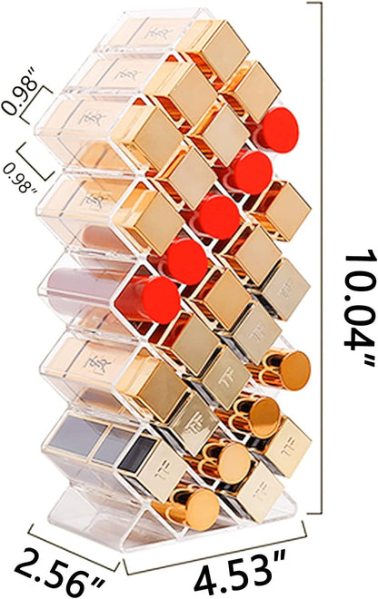 Clear Lipstick Holder Organizer, 28 Spaces Acrylic Lipgloss Organizers and Storage Box Display Stand