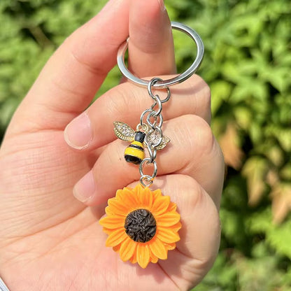 Sunflower Keychains Sunflower Key Chain Bee Keychain Clips Hooks Keyring Friendship Keyring Sunflower Inspirational Keyring For