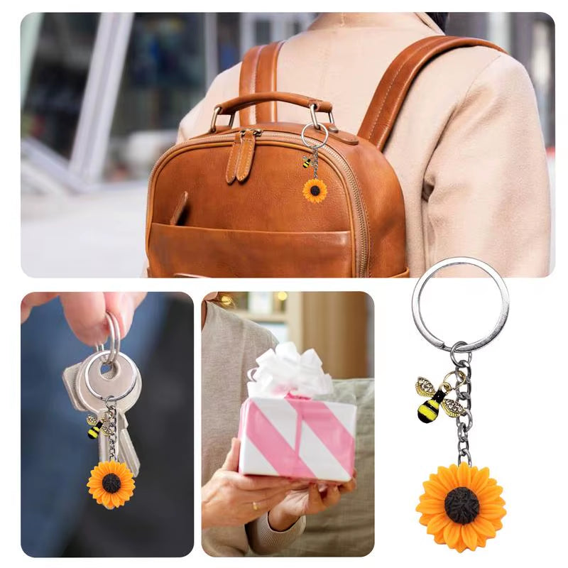 Sunflower Keychains Sunflower Key Chain Bee Keychain Clips Hooks Keyring Friendship Keyring Sunflower Inspirational Keyring For