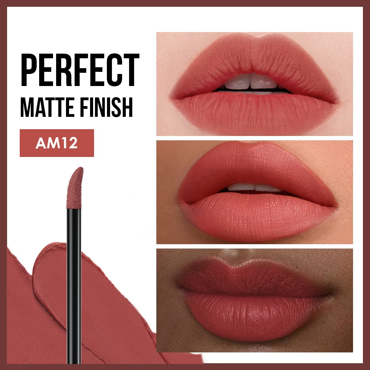 Matte Liquid Lipstick - Longwear, No-Budge, Highly Pigmented Lipcolor for All Skin Women, AM12 Peach Cream